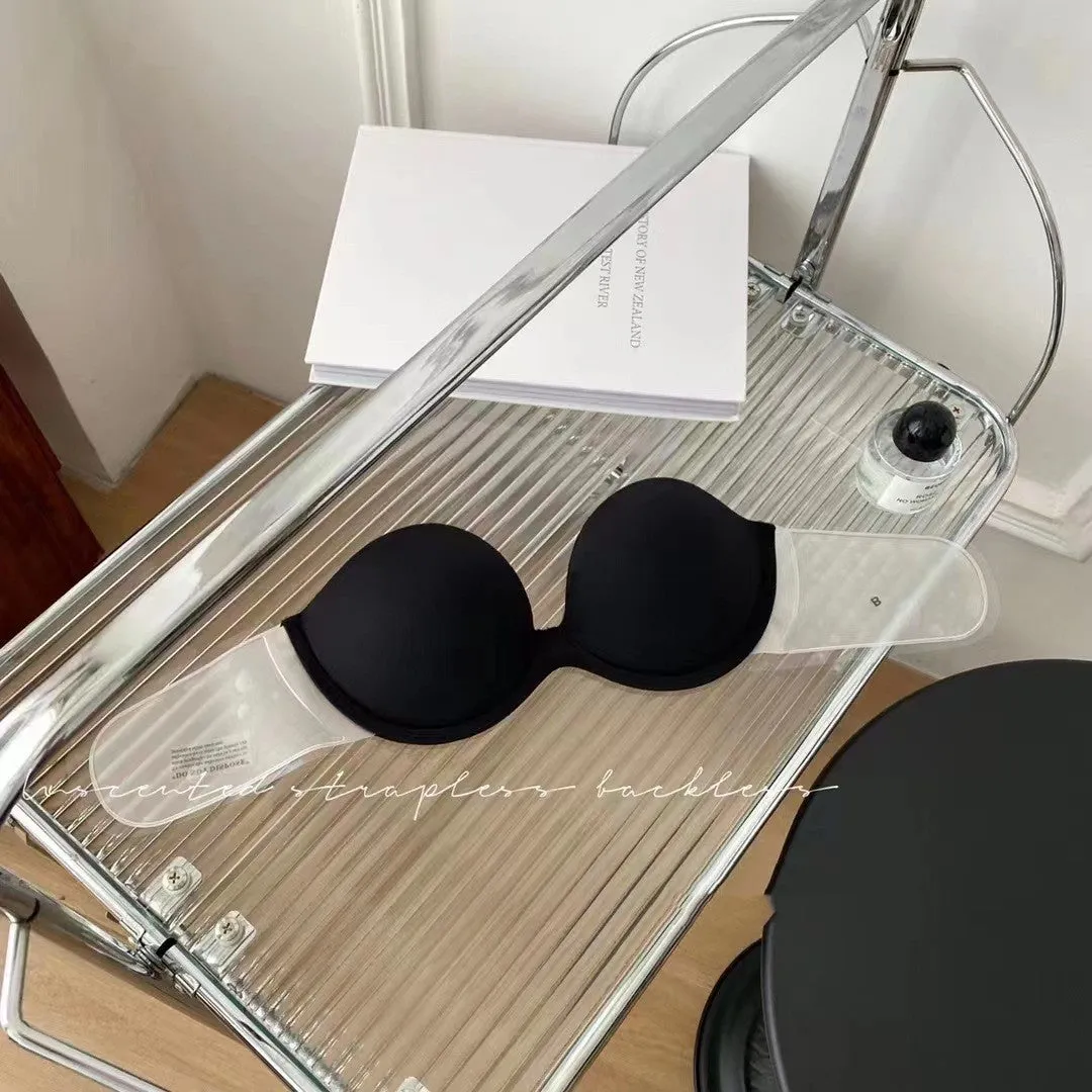 Strapless adhesive push up bra in skin colour with cotton lined mould cup and steel ring