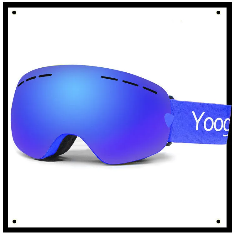 Adult double-layer anti-fog ski goggles with polycarbonate lens and silicone strap for skiing and cycling