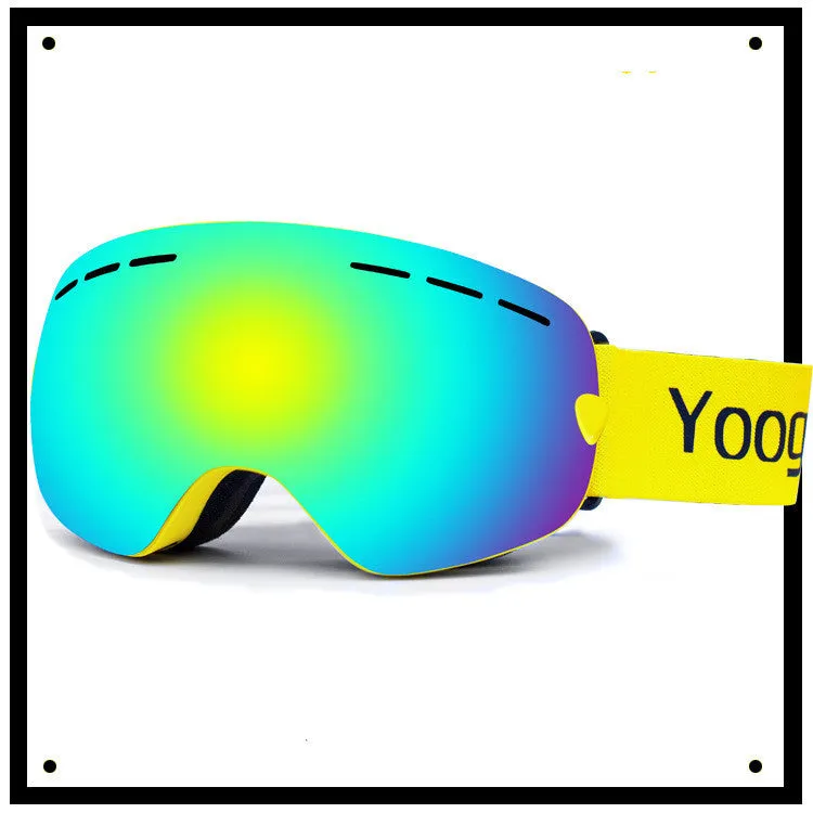 Adult double-layer anti-fog ski goggles with polycarbonate lens and silicone strap for skiing and cycling