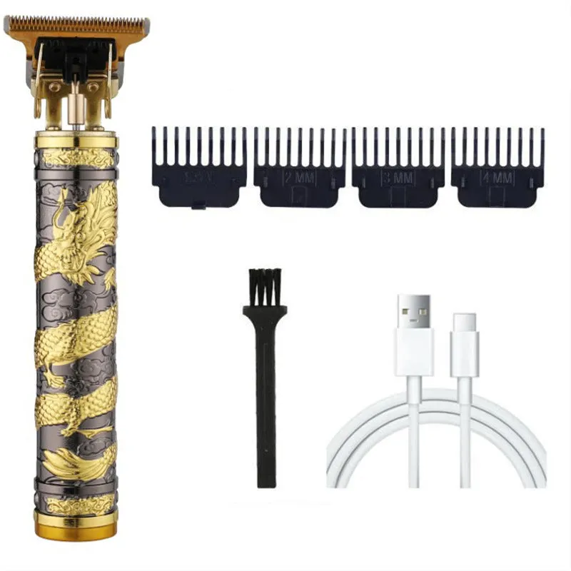 Carved electric clipper retro oil head hair trimmer for salon, with rechargeable copper core motor