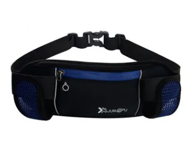 Outdoor sports running belt with diving material, 32x12cm, black colour, showing two pockets for kettle and mobile phone