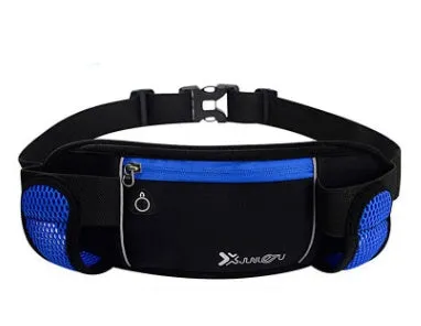 Outdoor sports running belt with diving material, 32x12cm, black colour, showing two pockets for kettle and mobile phone