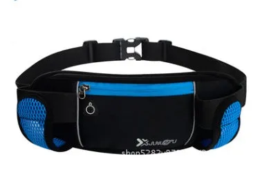 Outdoor sports running belt with diving material, 32x12cm, black colour, showing two pockets for kettle and mobile phone