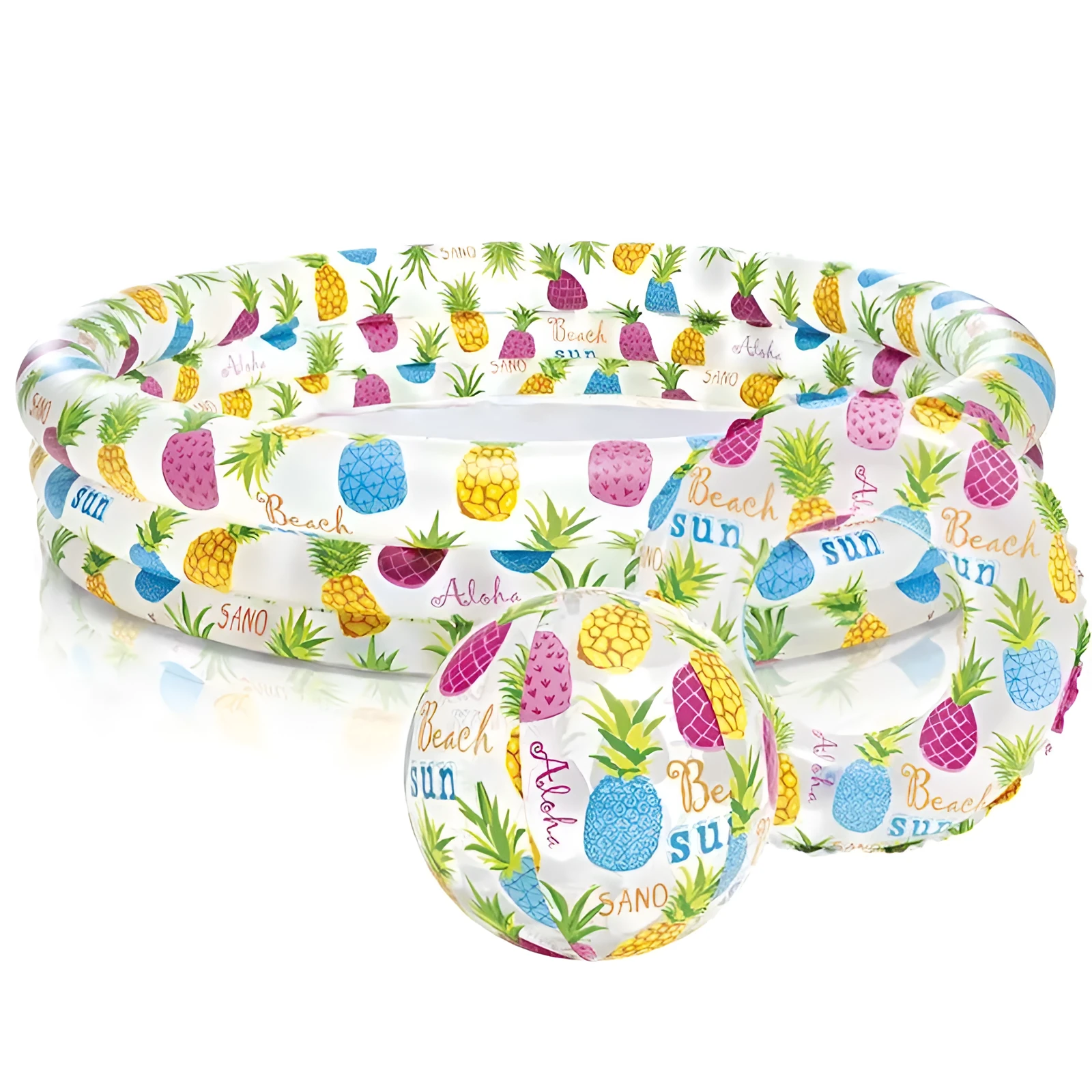 Inflatable round PVC ocean ball pool toy set for children aged 3-6 with swimming ring and balls 132cm