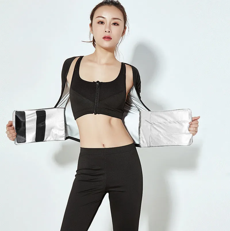 Women's yoga sweat suit set with loose breathable polyester fabric for weight loss fitness exercise