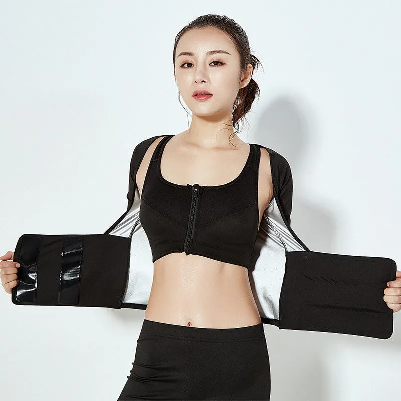 Women's yoga sweat suit set with loose breathable polyester fabric for weight loss fitness exercise