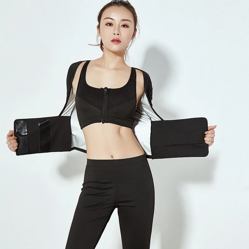 Women's yoga sweat suit set with loose breathable polyester fabric for weight loss fitness exercise
