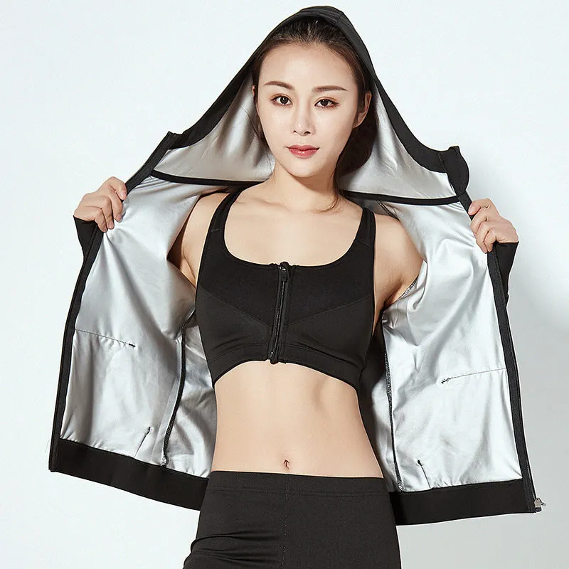 Women's yoga sweat suit set with loose breathable polyester fabric for weight loss fitness exercise