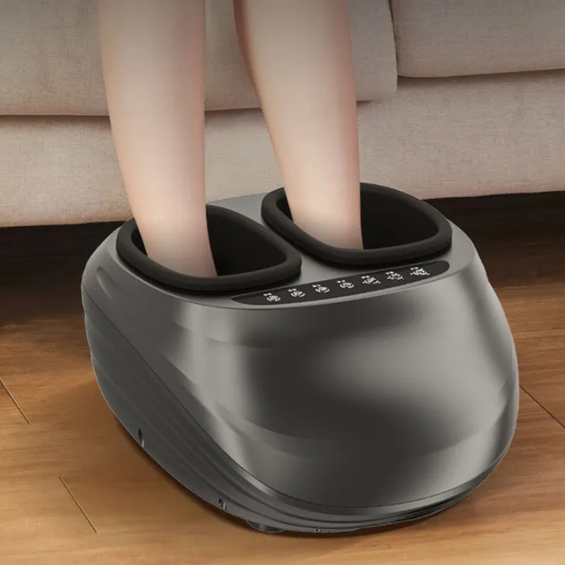 Household automatic kneading heating foot massager with 4D wrap, black basic style, push-button control