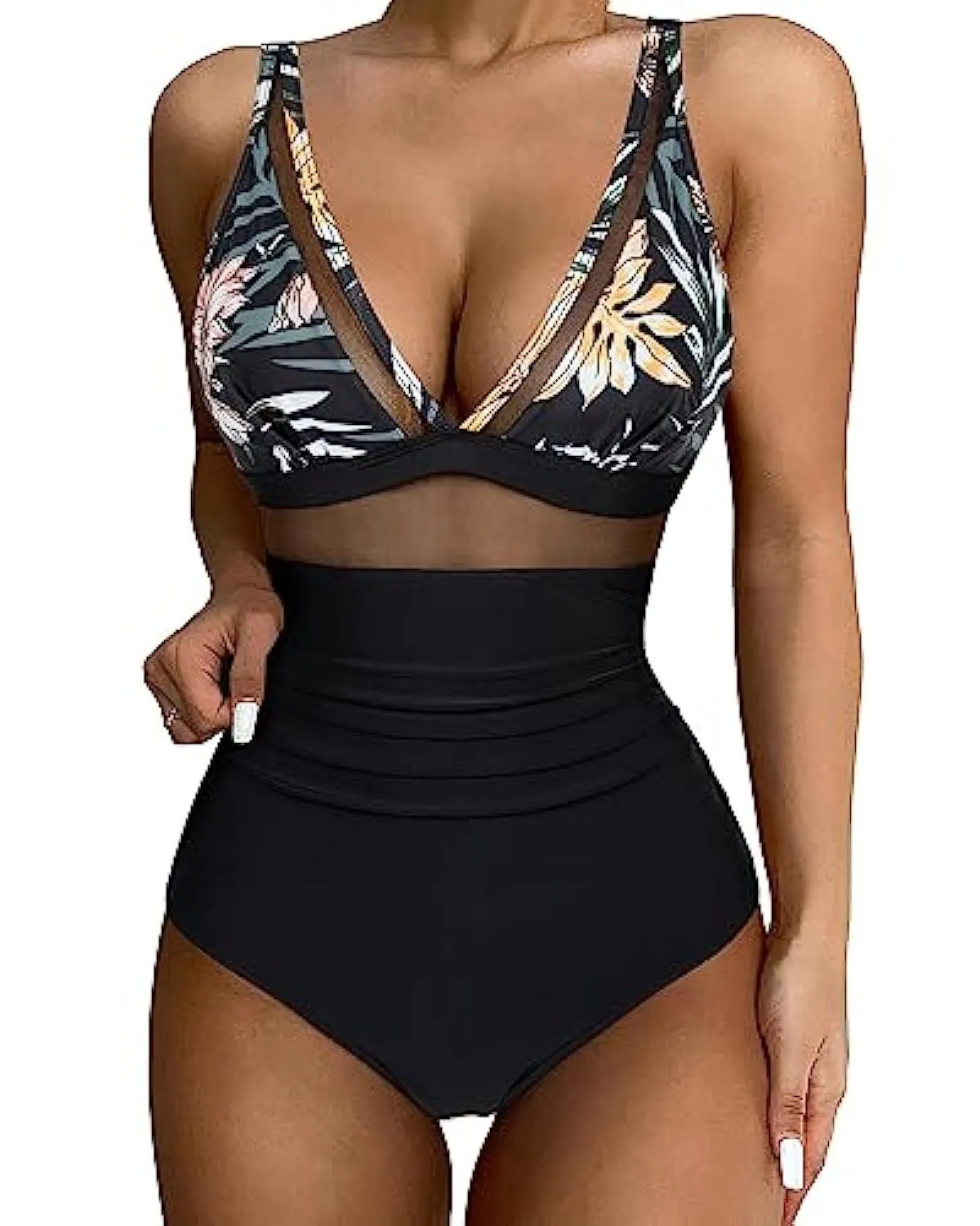 Women's high waist one-piece swimsuit in quick-drying polyester fabric