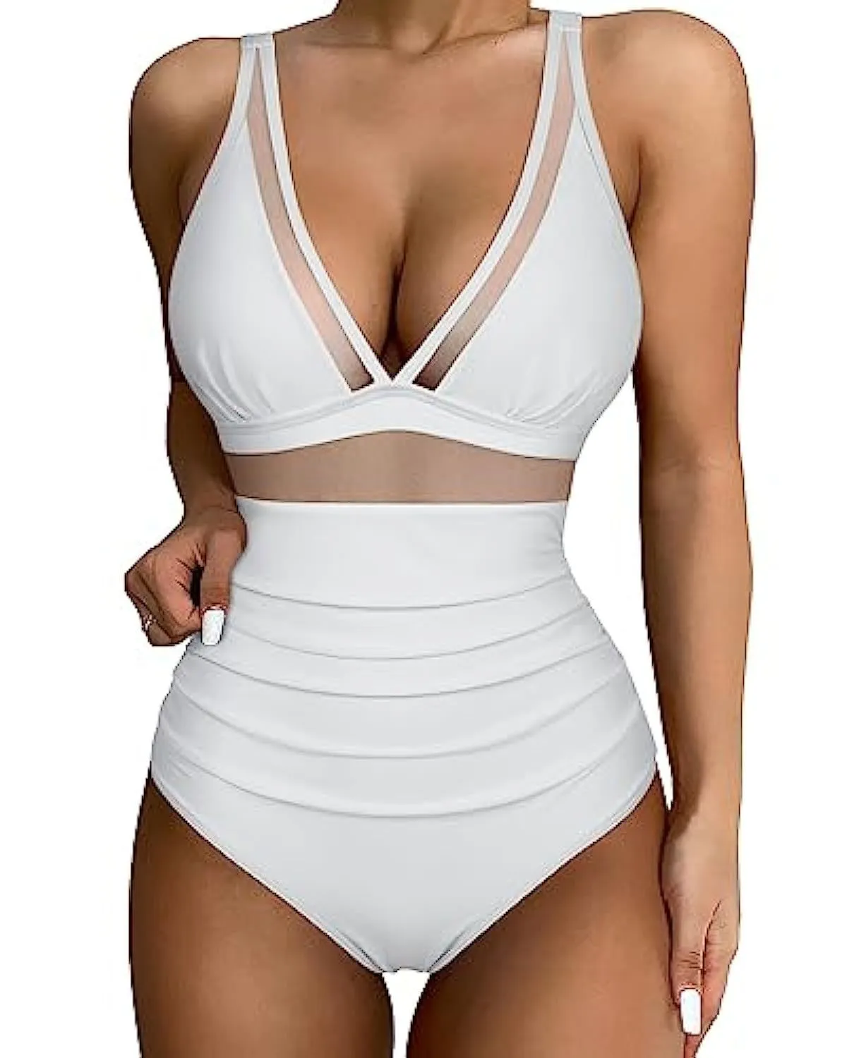 Women's high waist one-piece swimsuit in quick-drying polyester fabric
