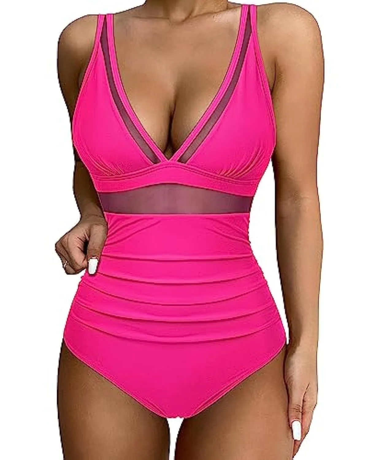 Women's high waist one-piece swimsuit in quick-drying polyester fabric