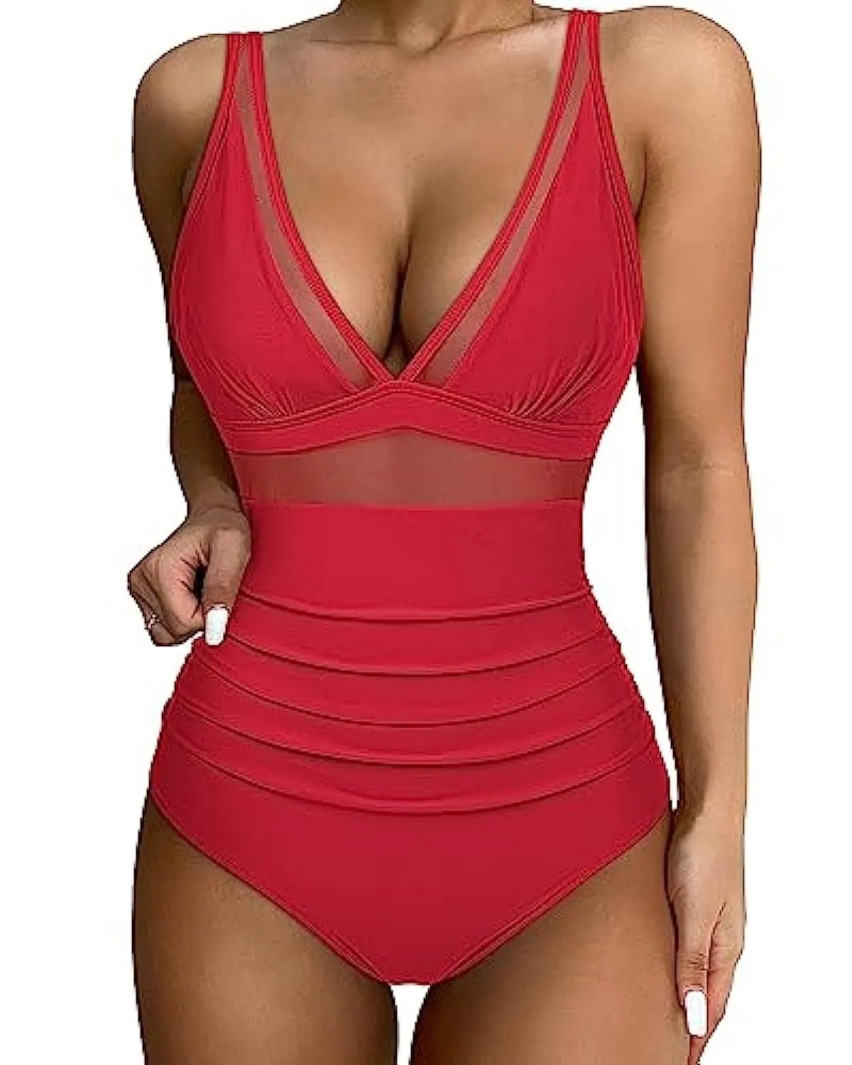 Women's high waist one-piece swimsuit in quick-drying polyester fabric