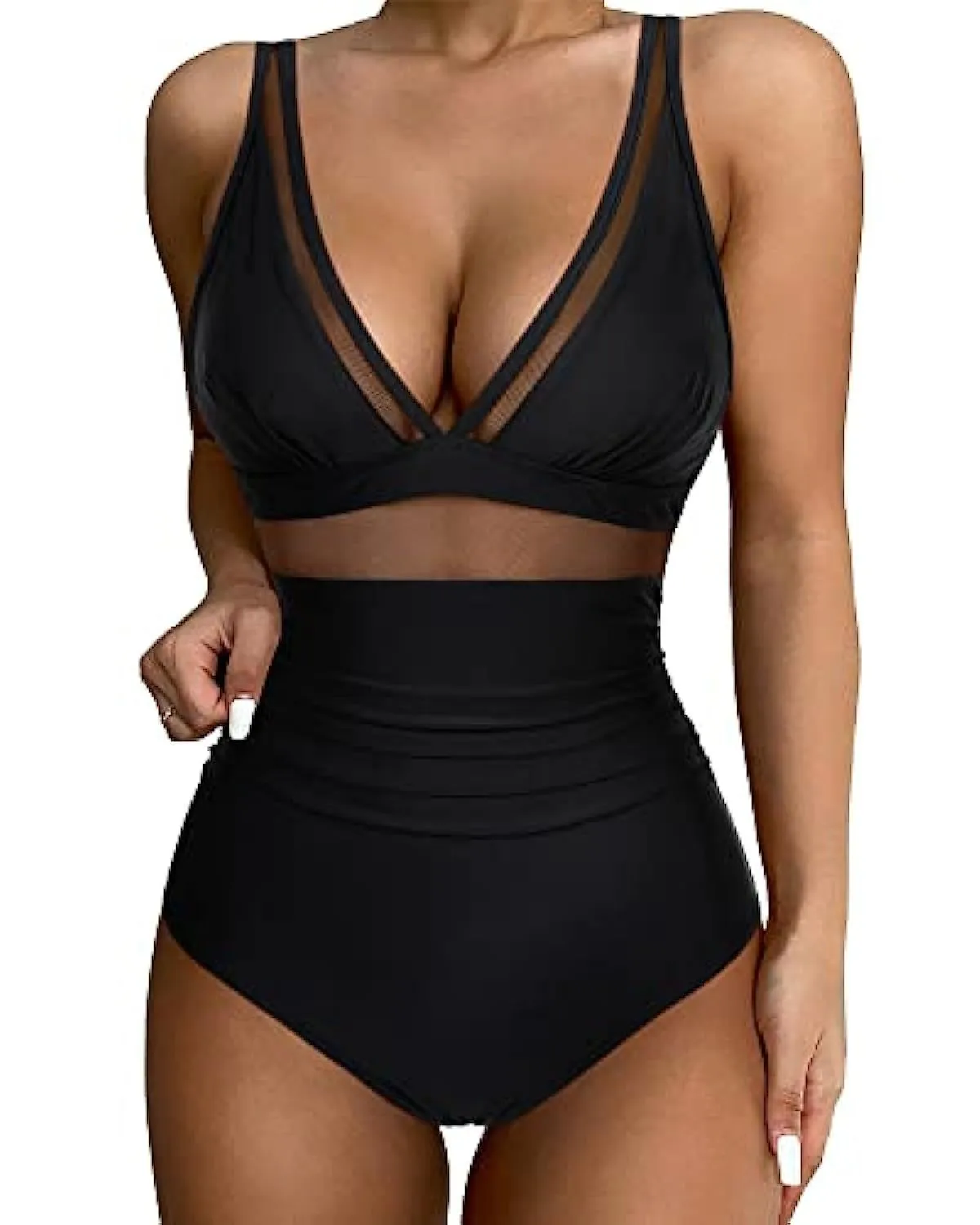 Women's high waist one-piece swimsuit in quick-drying polyester fabric