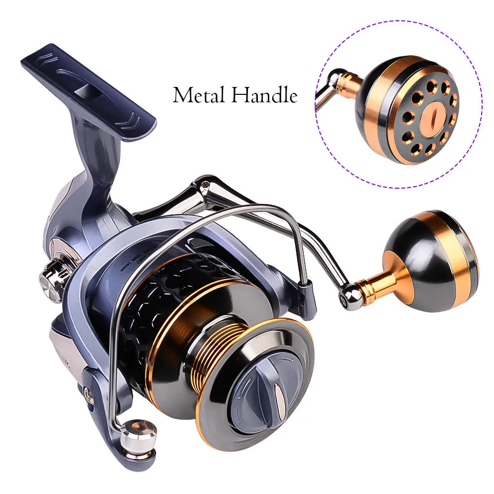 Full metal thread cup spinning reel with honeycomb aluminium spool and CNC metal rocker handle