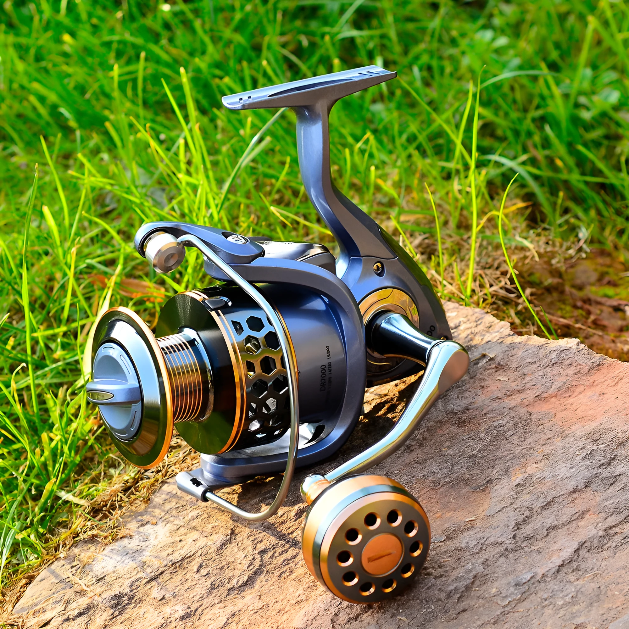 Full metal thread cup spinning reel with honeycomb aluminium spool and CNC metal rocker handle