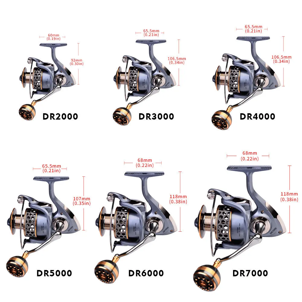 Full metal thread cup spinning reel with honeycomb aluminium spool and CNC metal rocker handle