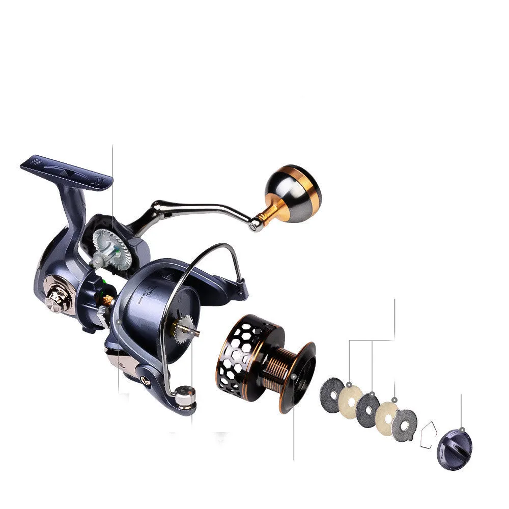 Full metal thread cup spinning reel with honeycomb aluminium spool and CNC metal rocker handle