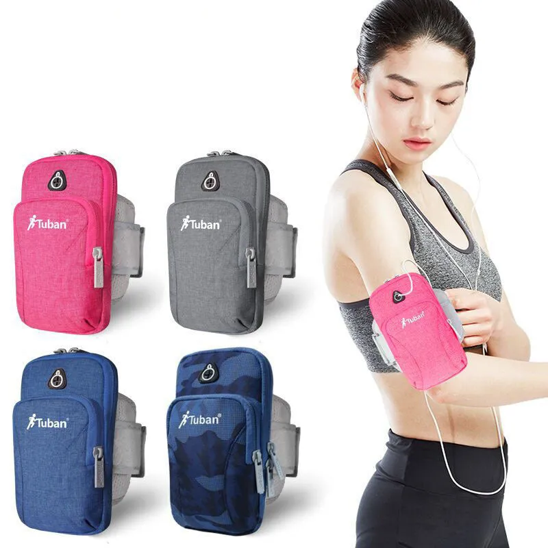 Running phone arm bag made of Oxford cloth in blue, wrist strap style for sports
