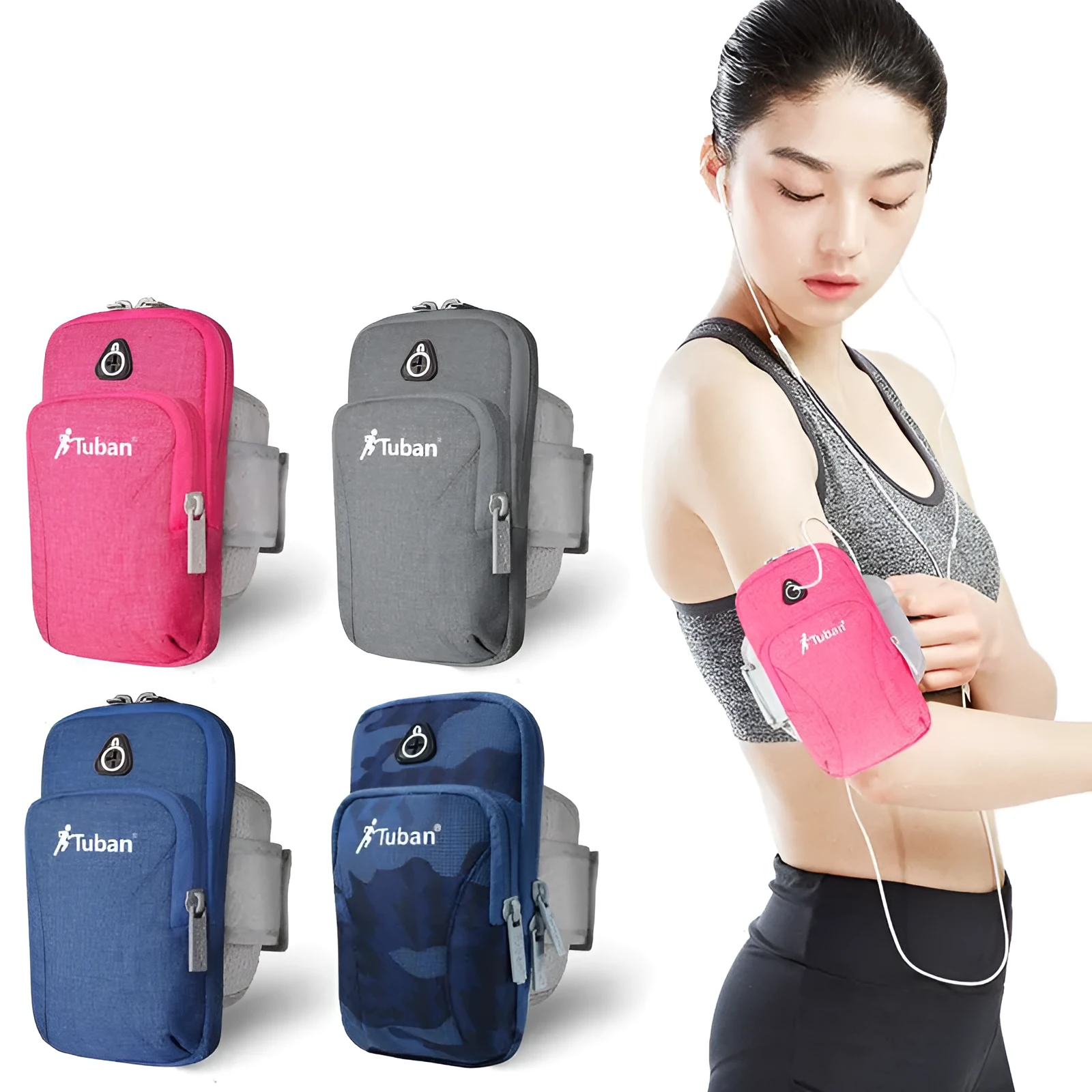 Running phone arm bag made of Oxford cloth in blue, wrist strap style for sports