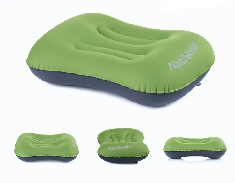Travel portable inflatable pillow in peacock blue with new air mouth and soft fabric pillowcase for camping