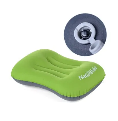 Travel portable inflatable pillow in peacock blue with new air mouth and soft fabric pillowcase for camping