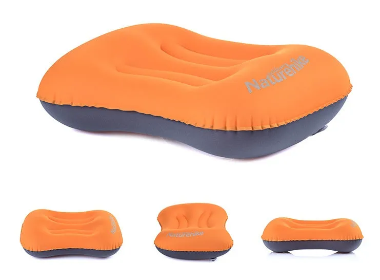 Travel portable inflatable pillow in peacock blue with new air mouth and soft fabric pillowcase for camping