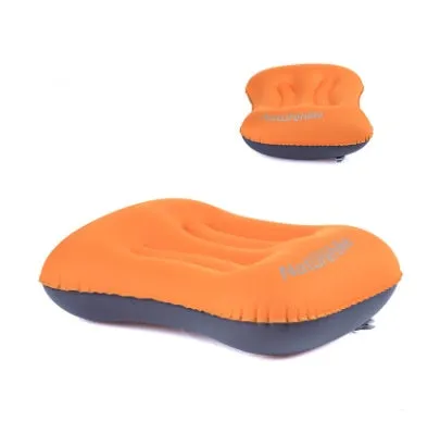 Travel portable inflatable pillow in peacock blue with new air mouth and soft fabric pillowcase for camping