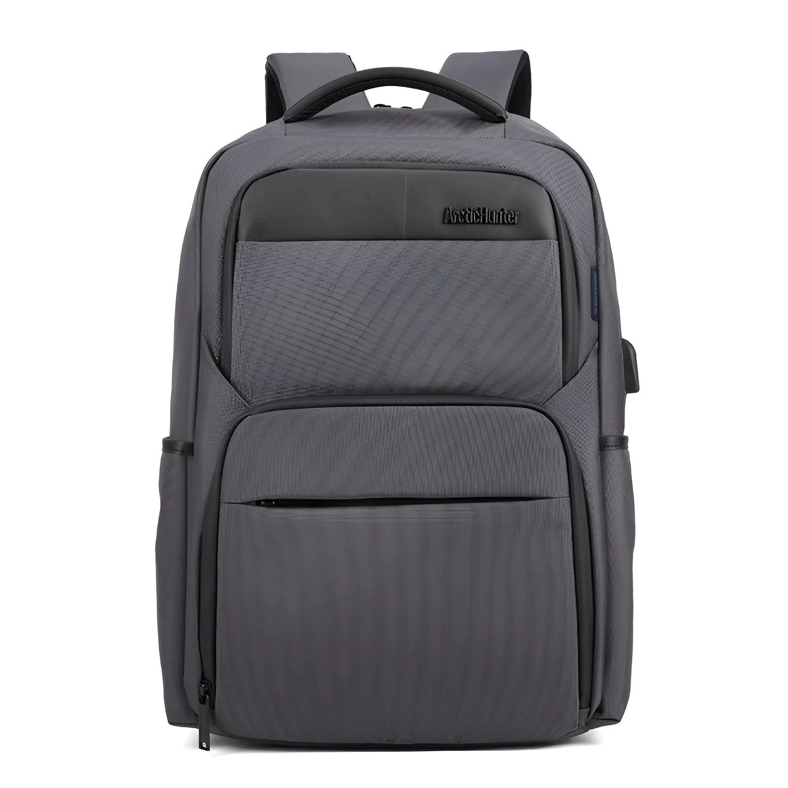 Men's USB charging anti-theft backpack in black with polyester construction, 28L capacity, and multiple compartments