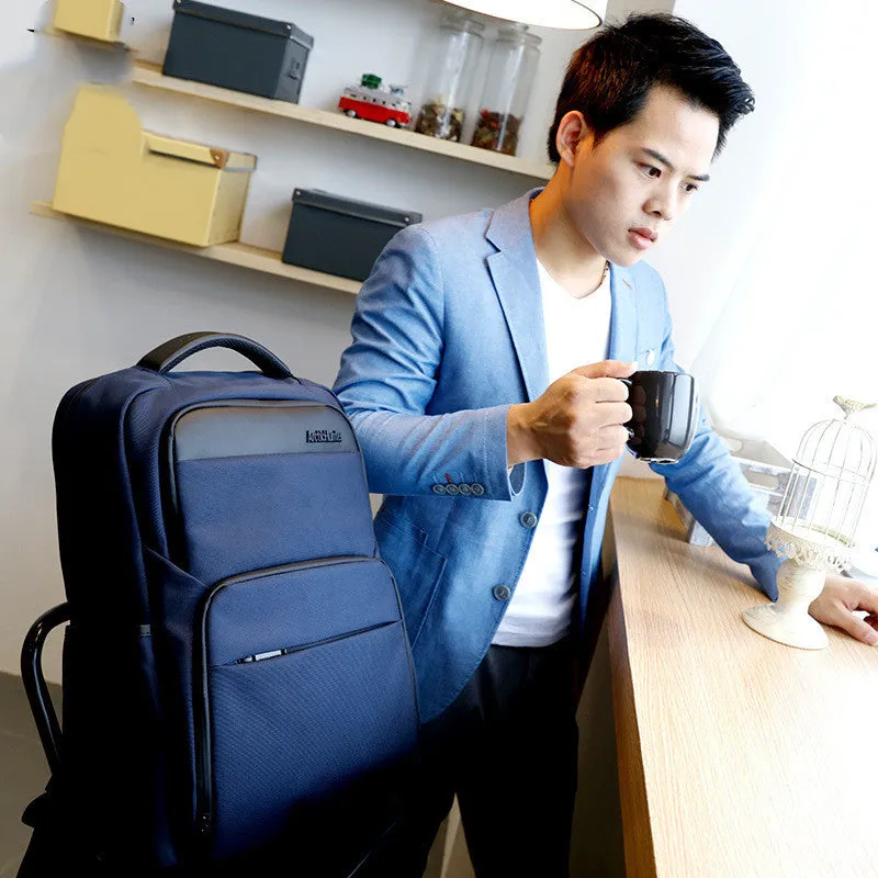 Men's USB charging anti-theft backpack in black with polyester construction, 28L capacity, and multiple compartments