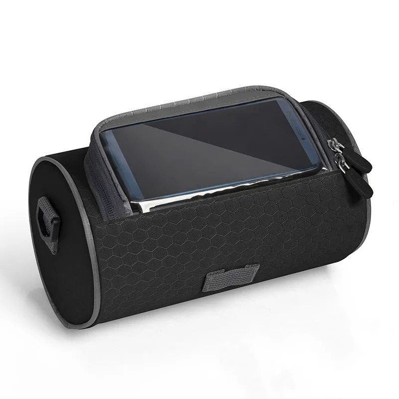 Water repellent polyester bicycle front handlebar bag with 3-litre capacity in black