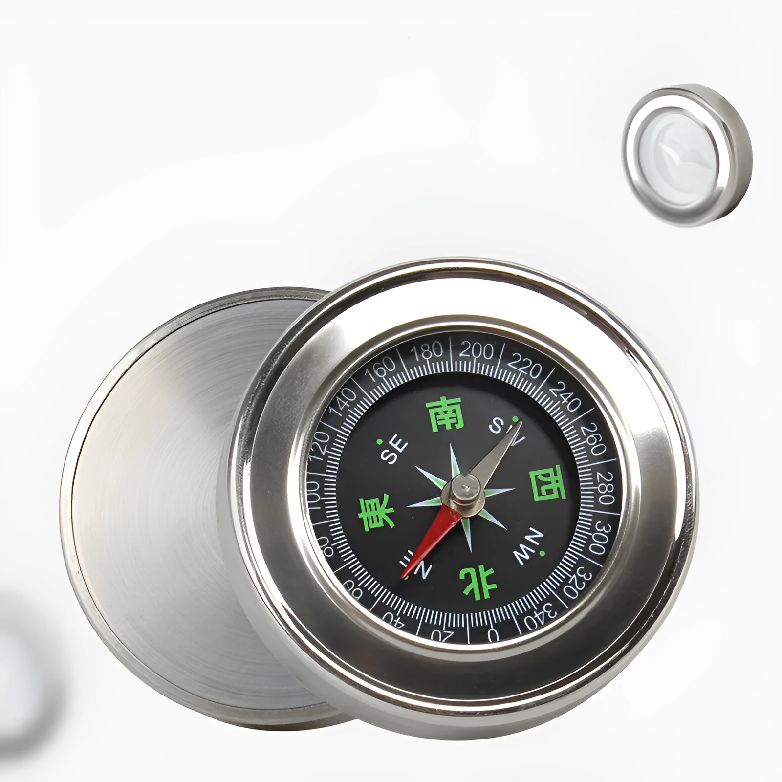 Brushed metal handheld navigation compass for outdoor hiking camping in white or yellow