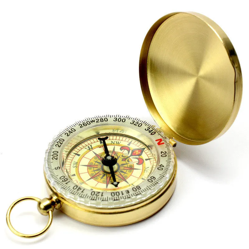 Brushed metal handheld navigation compass for outdoor hiking camping in white or yellow
