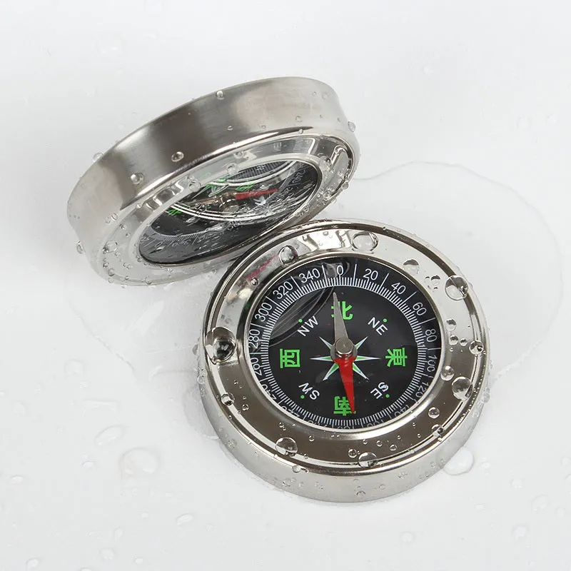 Brushed metal handheld navigation compass for outdoor hiking camping in white or yellow