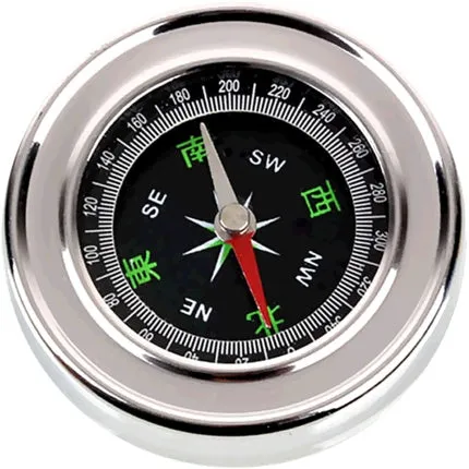 Brushed metal handheld navigation compass for outdoor hiking camping in white or yellow