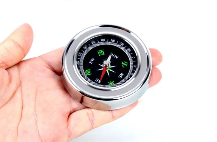 Brushed metal handheld navigation compass for outdoor hiking camping in white or yellow