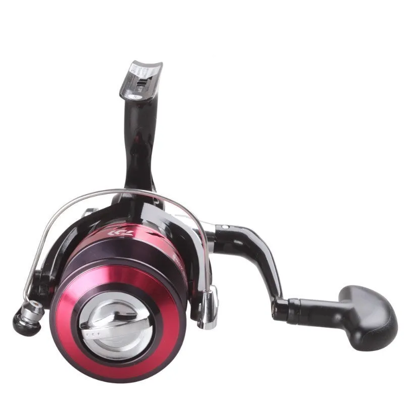 SWEEPFIRE 2B CS alloy spinning fishing reel on display with multiple series options