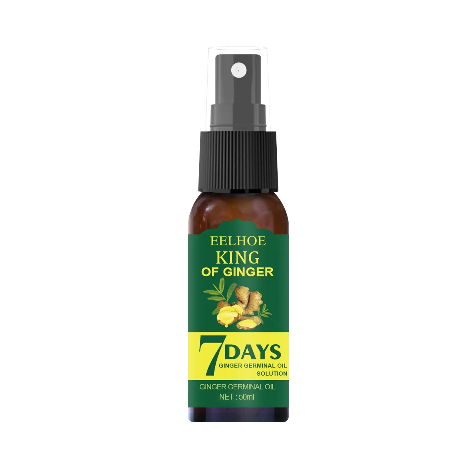 EELHOE ginger nutrition spray in 30ml and 50ml bottles for hair root moisture and damage care.