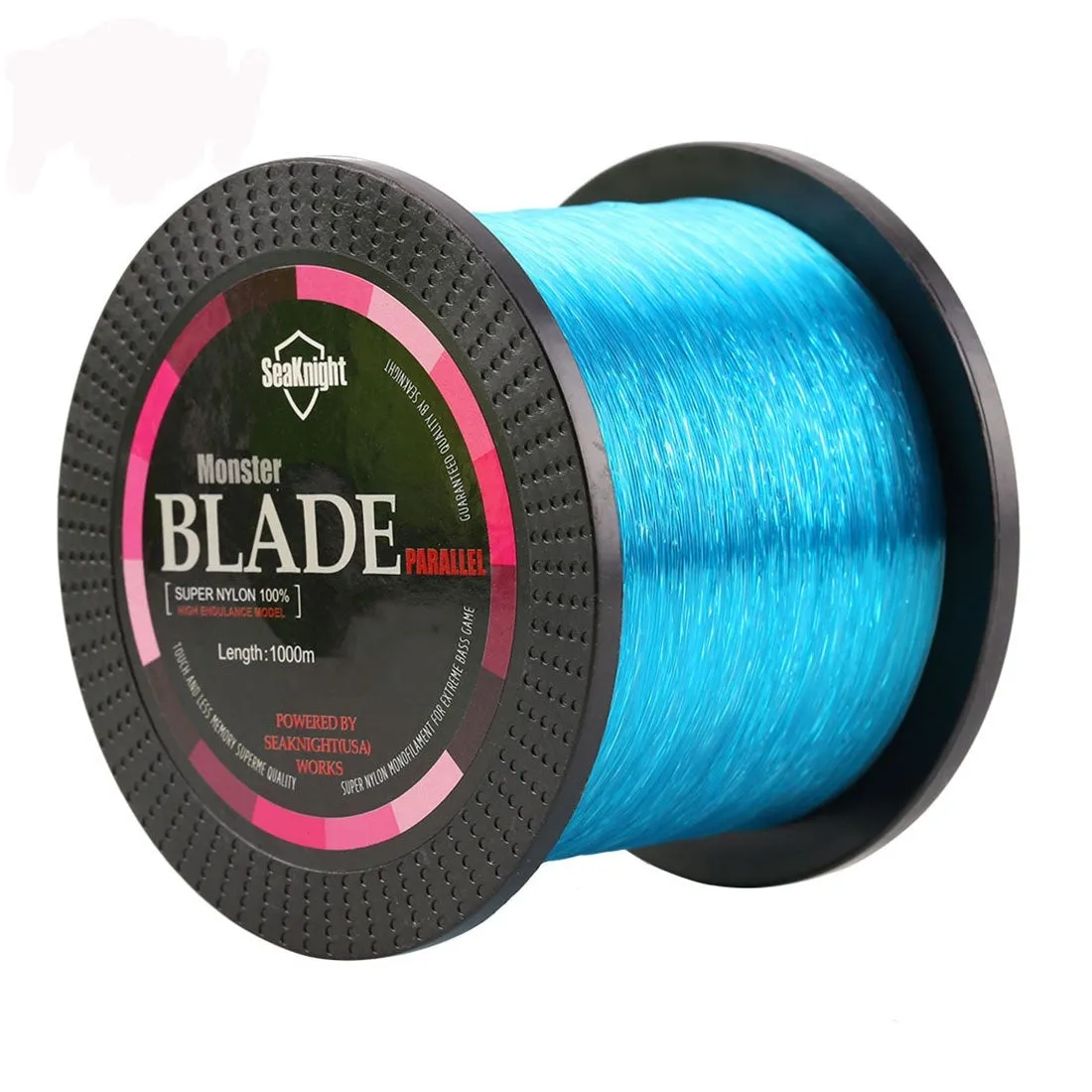 Seaknight1000 M fishing line spool showing nylon monofilament in one of five colours: black, blue, green, white, or yellow.