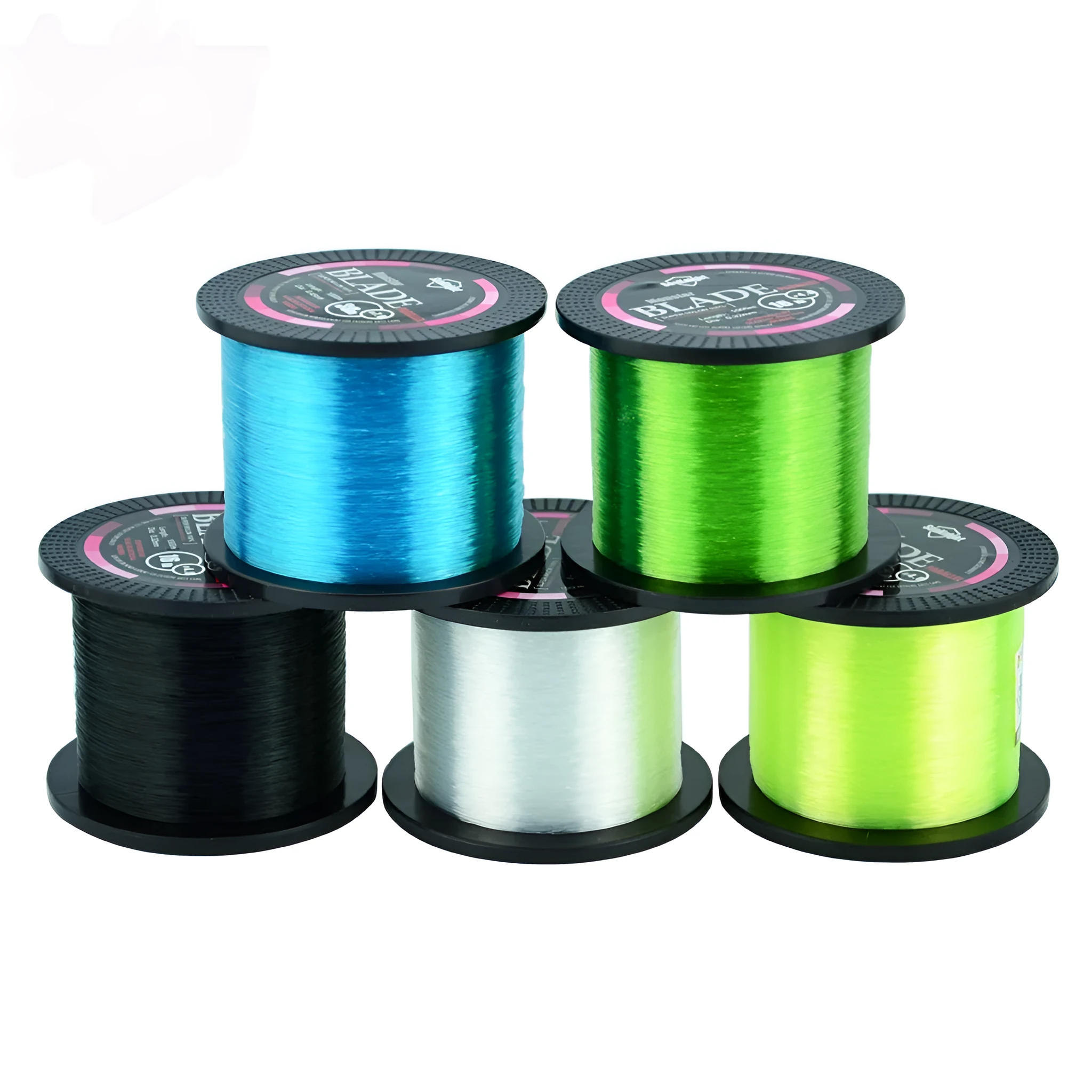Seaknight1000 M fishing line spool showing nylon monofilament in one of five colours: black, blue, green, white, or yellow.