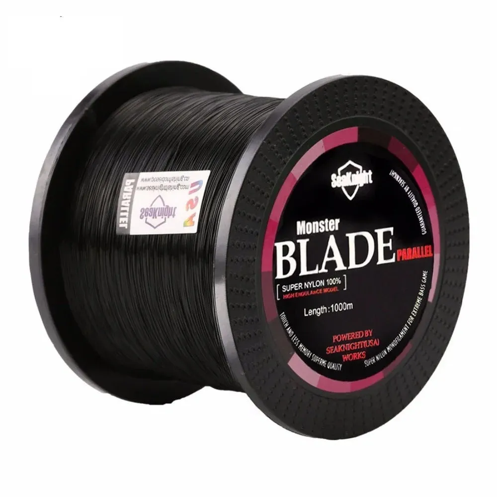 Seaknight1000 M fishing line spool showing nylon monofilament in one of five colours: black, blue, green, white, or yellow.