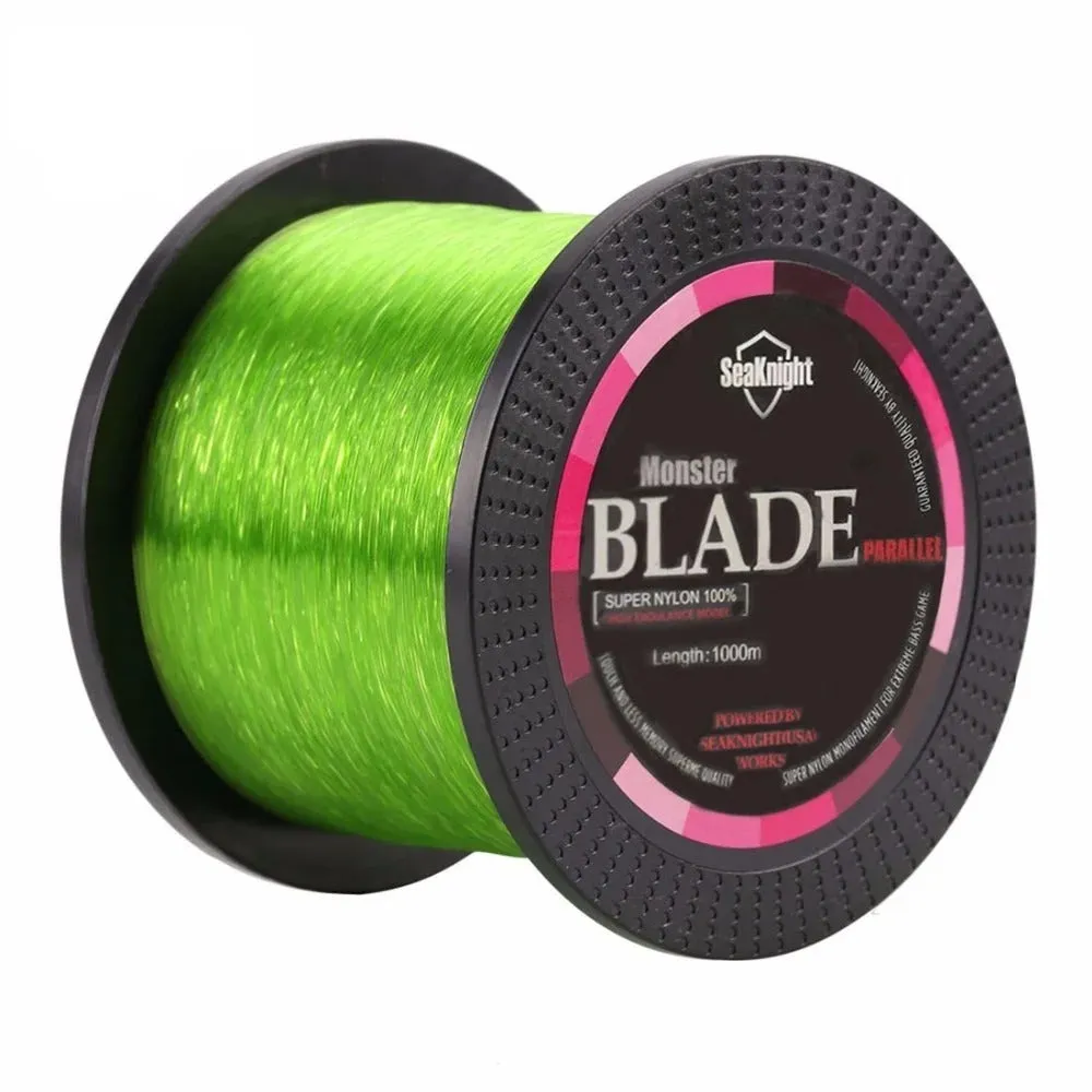 Seaknight1000 M fishing line spool showing nylon monofilament in one of five colours: black, blue, green, white, or yellow.