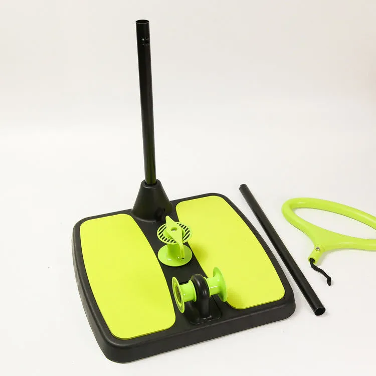Green multifunctional fitness machine arm stretcher in colour box with dimensions 40.5 x 41 x 11.5 cm