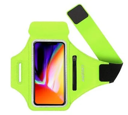 Black running arm band for iPhone and Samsung with reflective strip and zipper pocket