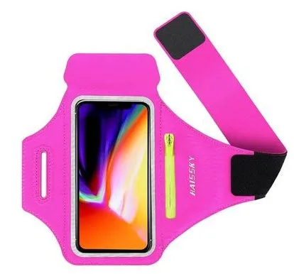 Black running arm band for iPhone and Samsung with reflective strip and zipper pocket