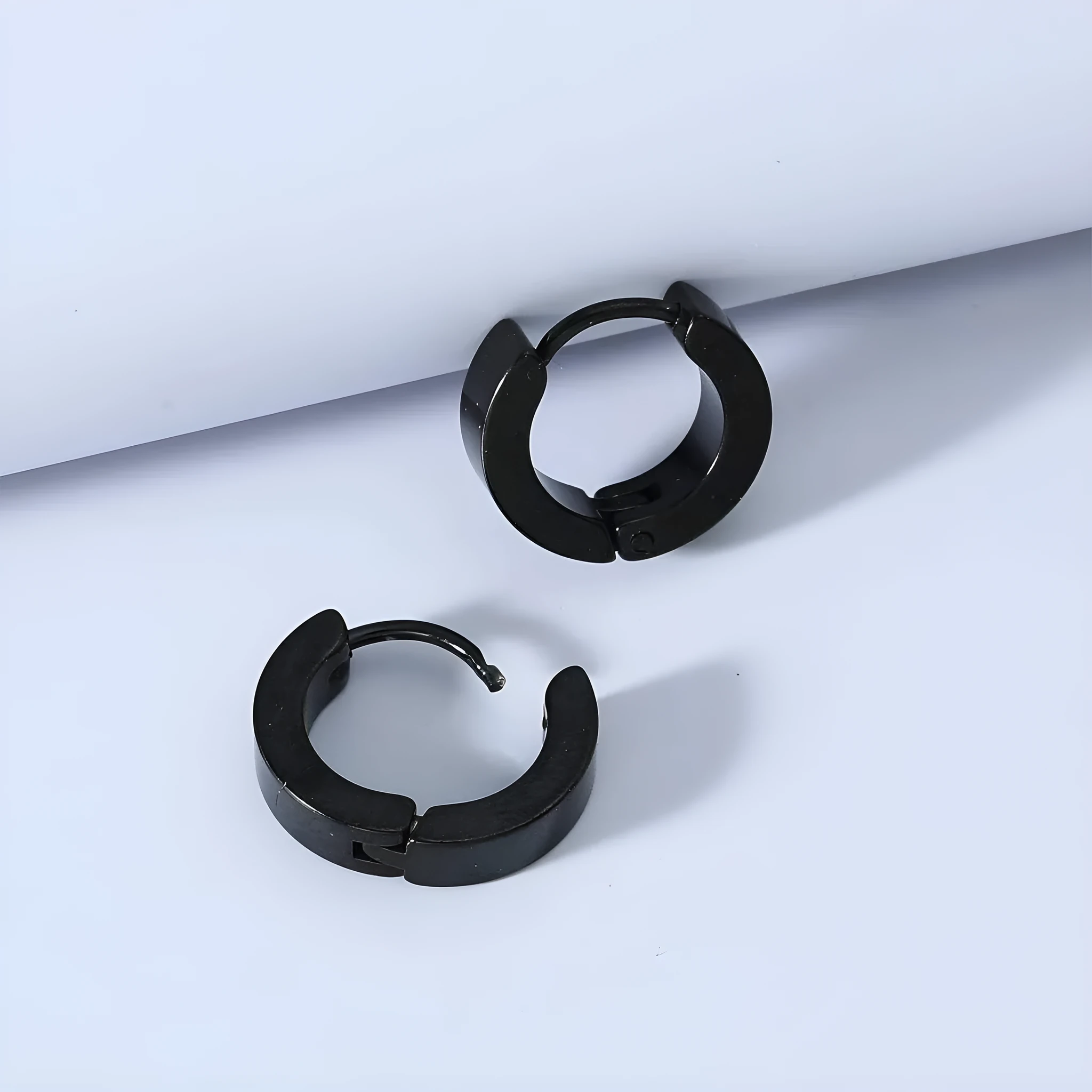 Black stainless steel geometric circle earrings for men unisex fashion OL style