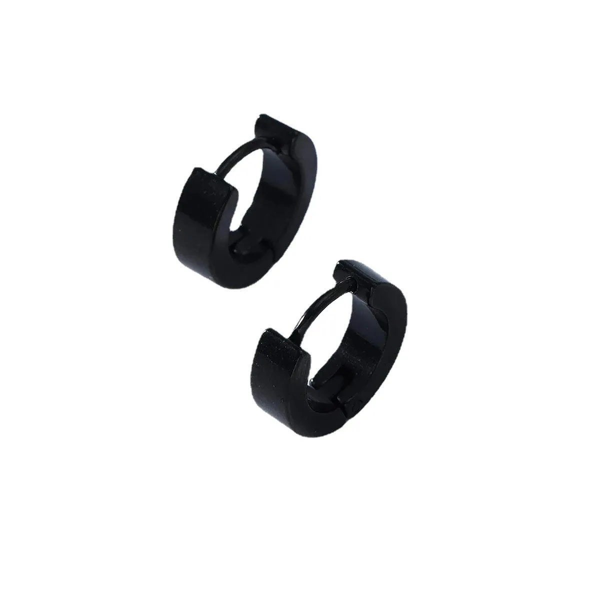 Black stainless steel geometric circle earrings for men unisex fashion OL style