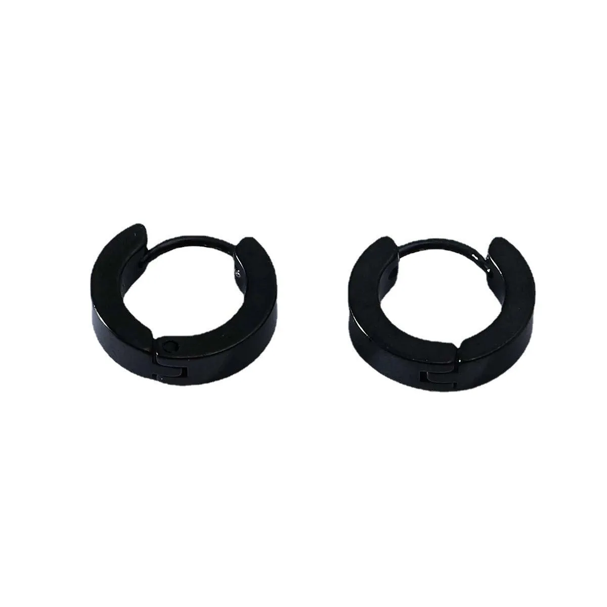 Black stainless steel geometric circle earrings for men unisex fashion OL style