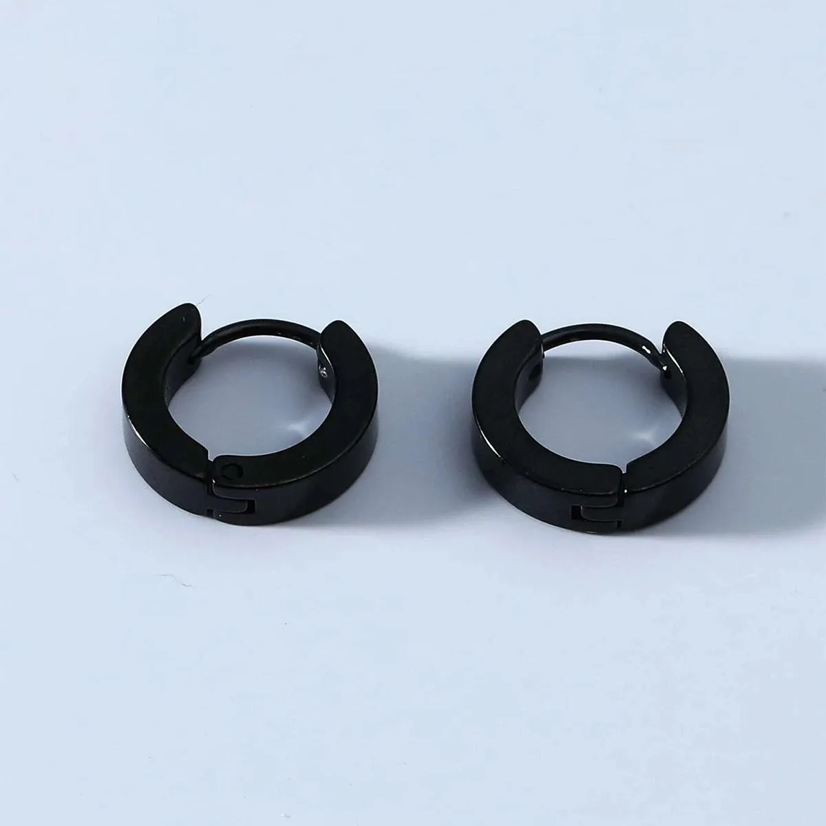 Black stainless steel geometric circle earrings for men unisex fashion OL style
