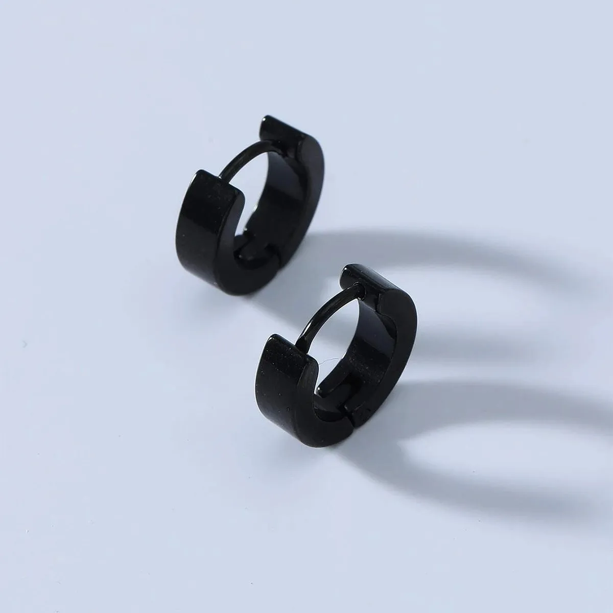 Black stainless steel geometric circle earrings for men unisex fashion OL style